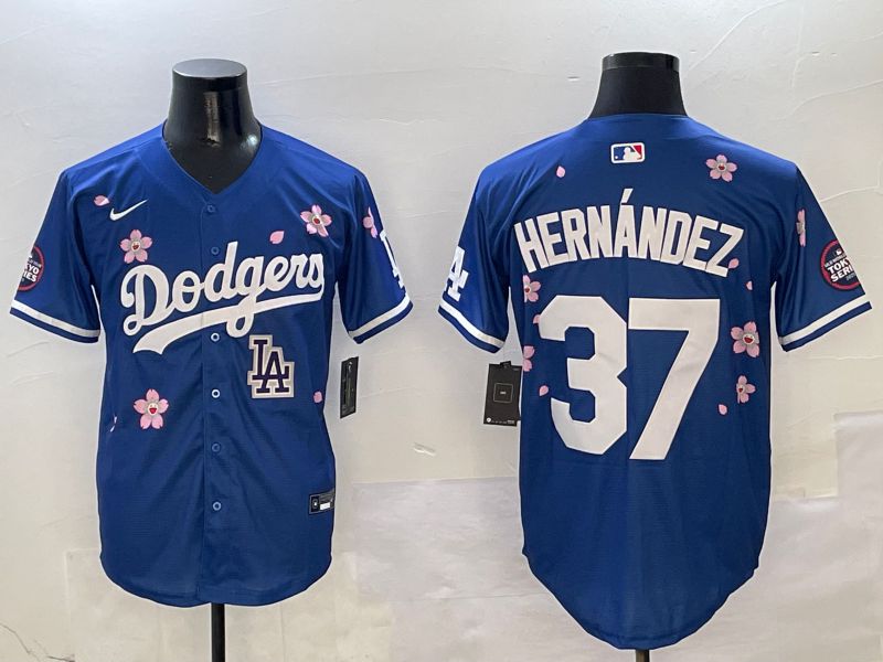 Men Los Angeles Dodgers #37 Hernandez Blue Sakura Edition 2025 Nike MLB Jersey style 9->los angeles dodgers->MLB Jersey